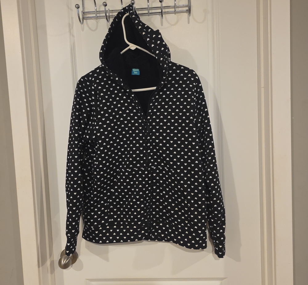 wonder nation Black Hooded Jacket with White Heart Print
